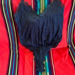 Navy satin and lace Free People Bodysuit